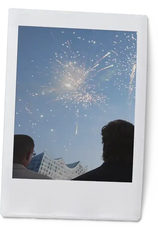 Fireworks at dusk in a instant picture frame