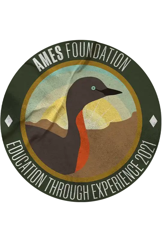 Vintage style sticker for AMES Foundation "Education through experience - 2021"